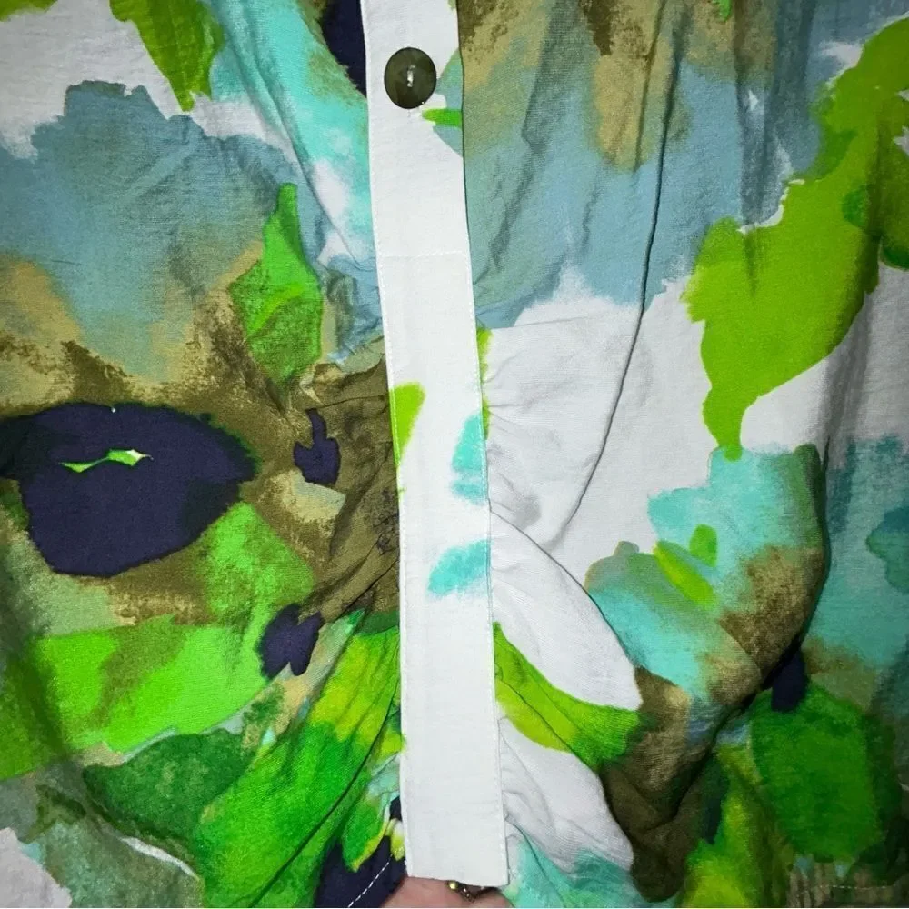 IC by CONNIE K Floral Print Ruched Tie Sleeve 3/4 Button Front Blouse Shirt Top